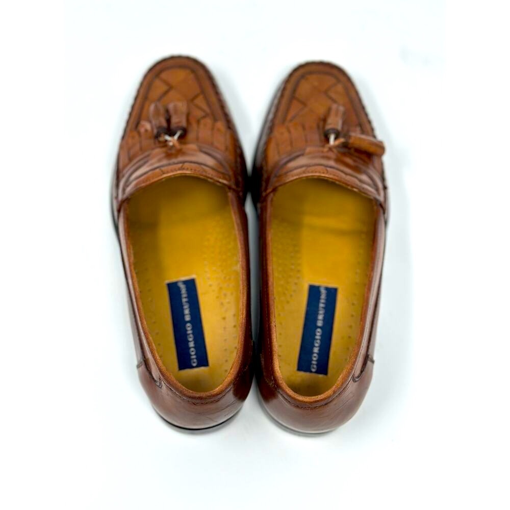 GIORGIO BRUTINI Men’s Size 8 Le Glove Loafers Brown Leather Kiltie Tassel Shoes - Picture 12 of 13
